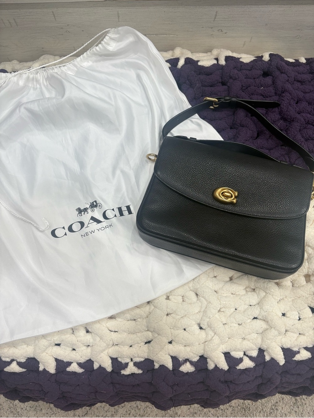 Coach Cassie Black Leather Top Handle Crossbody